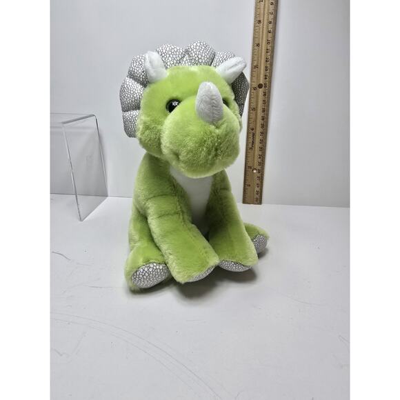 Frankford Green Triceratops Plush Dinosaur Stuffed Animal 7" Sparkly Grey Eyes - Picture 1 of 5